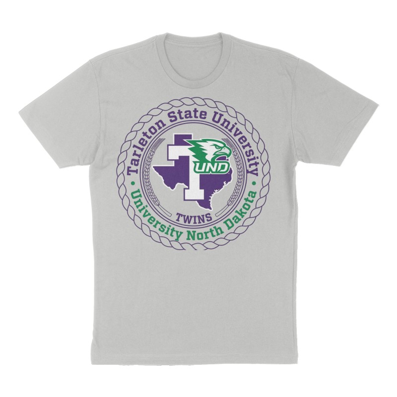 Custom t-shirt: "Tarleton State University", Front print, heather-gray shirt