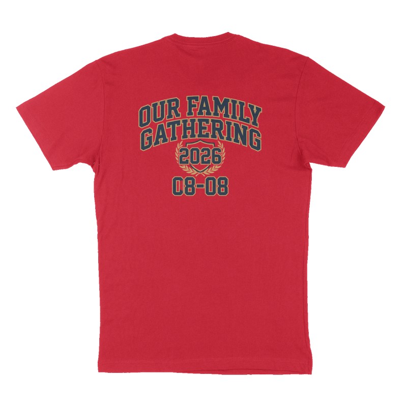 Custom t-shirt: "Our Family Gathering ", Back print, red shirt