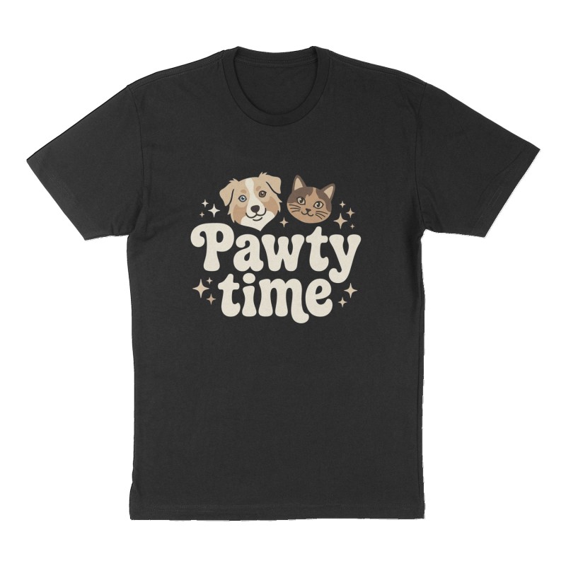 Custom t-shirt: "Pawty time", Front print, black shirt