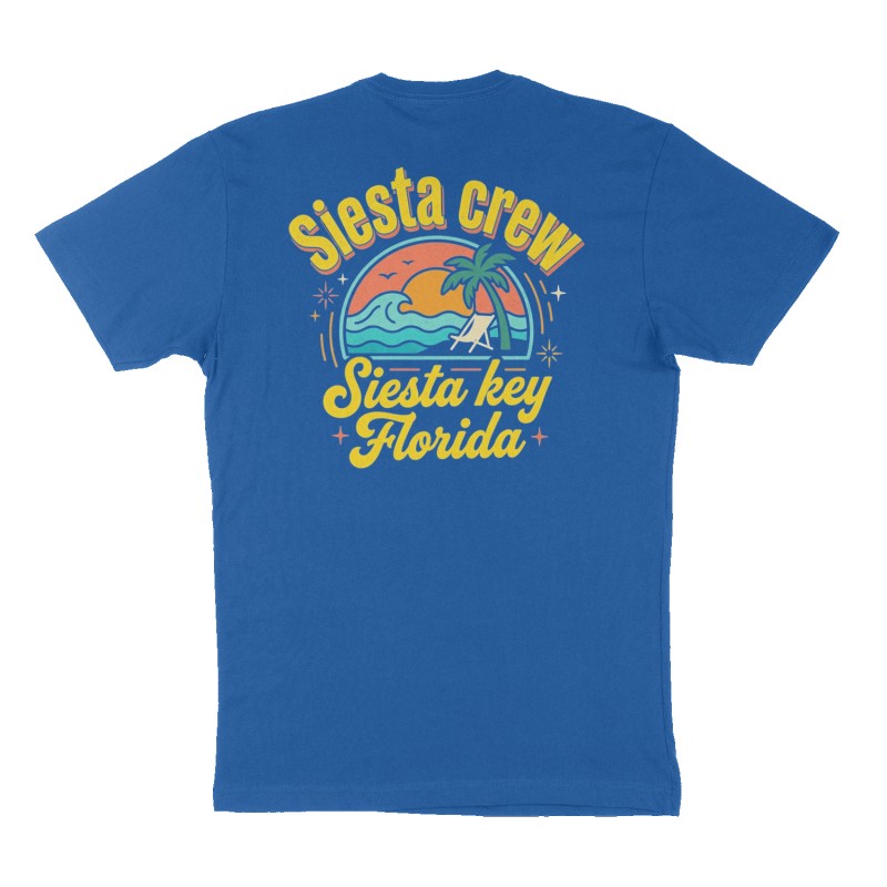 Custom t-shirt: "Siesta crew", Back print, royal-blue shirt