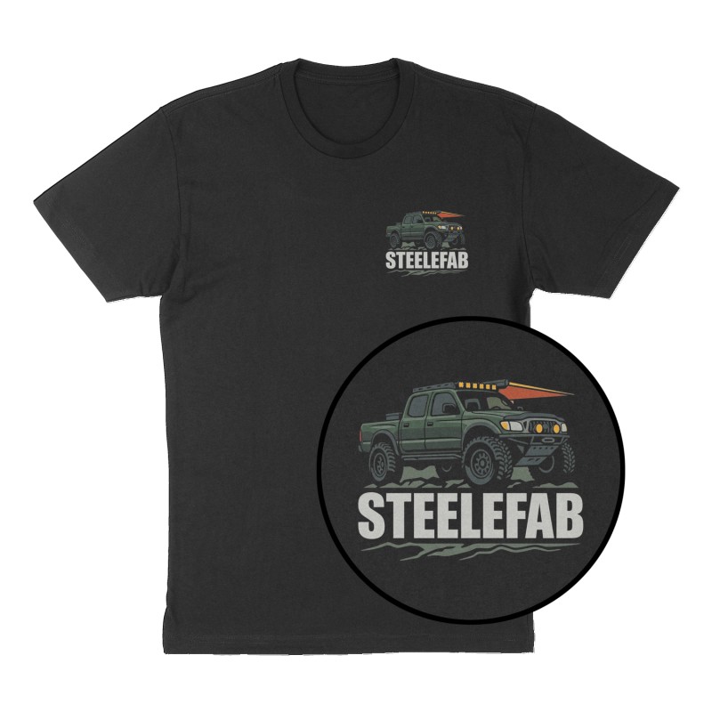 Custom t-shirt: "SteeleFab", Left Chest & Back print, black shirt
