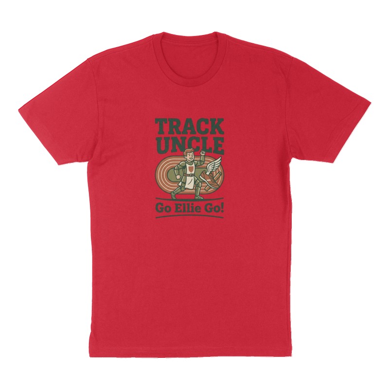 Custom t-shirt: "Track Uncle", Front print, red shirt