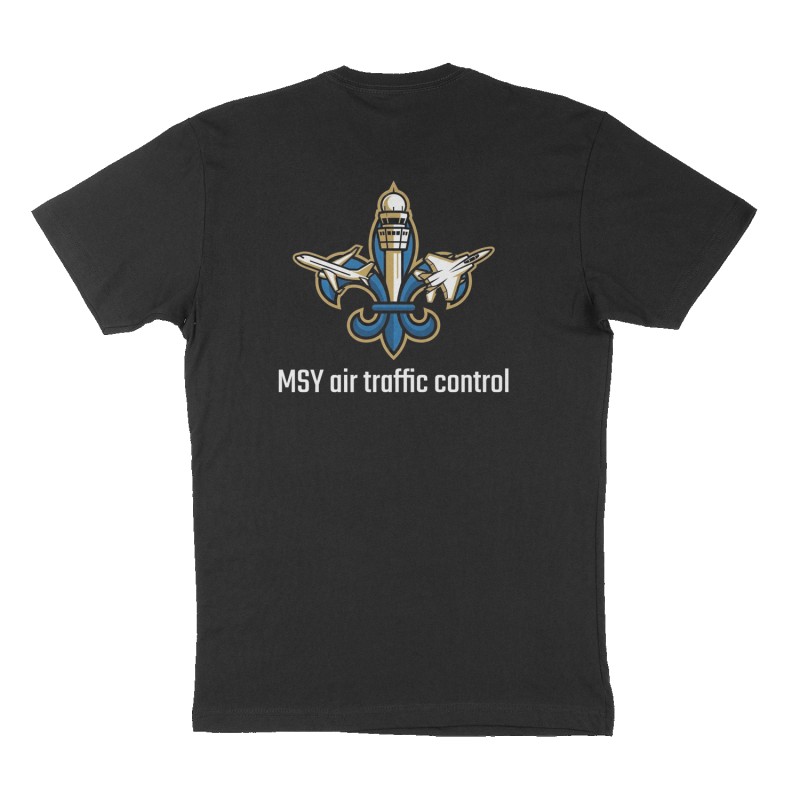 Custom t-shirt: "MSY air traffic control", Back print, black shirt