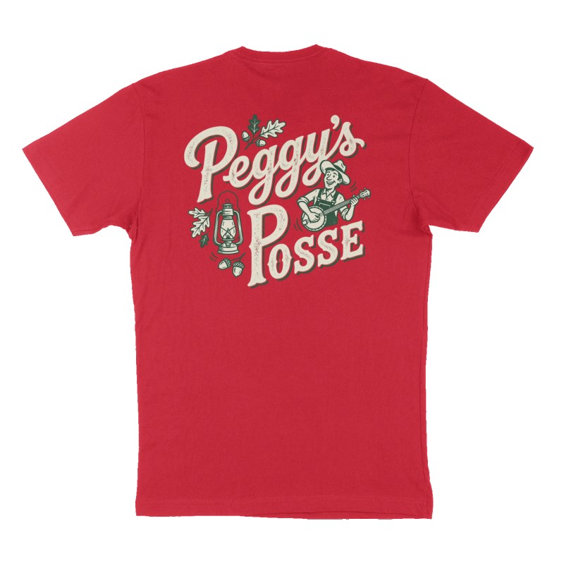 Custom t-shirt: "Peggy’s Posse", Back print, red shirt