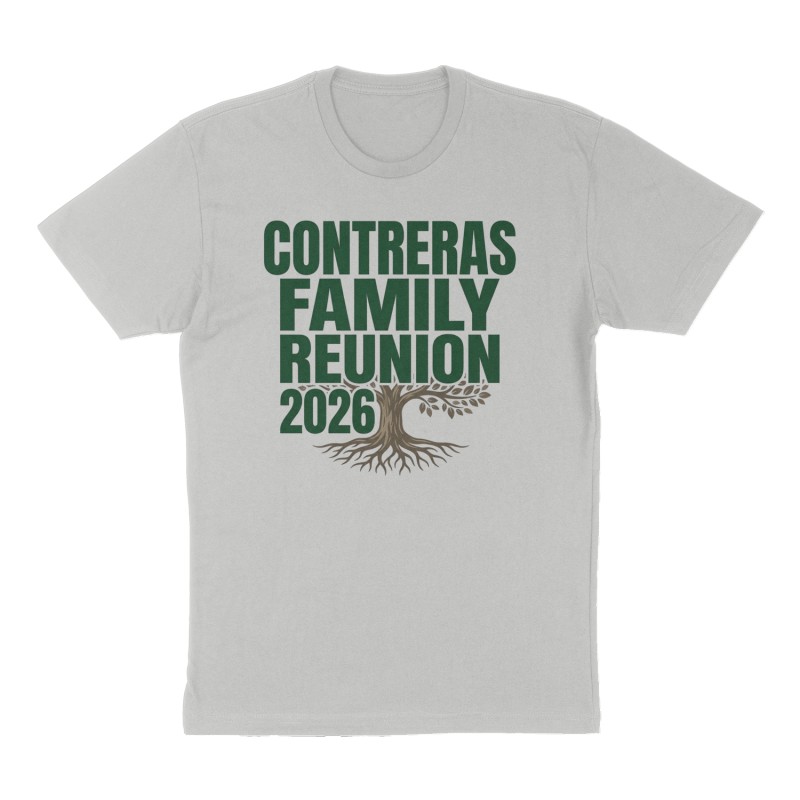 Custom t-shirt: "CONTRERAS FAMILY REUNION 2026", Front print, heather-gray shirt