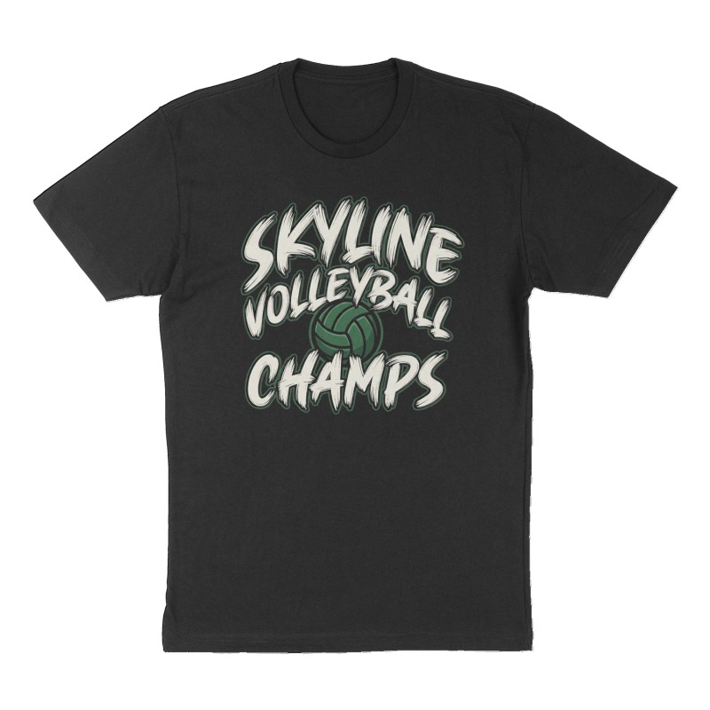 Custom t-shirt: "Skyline volleyball champs", Front print, black shirt