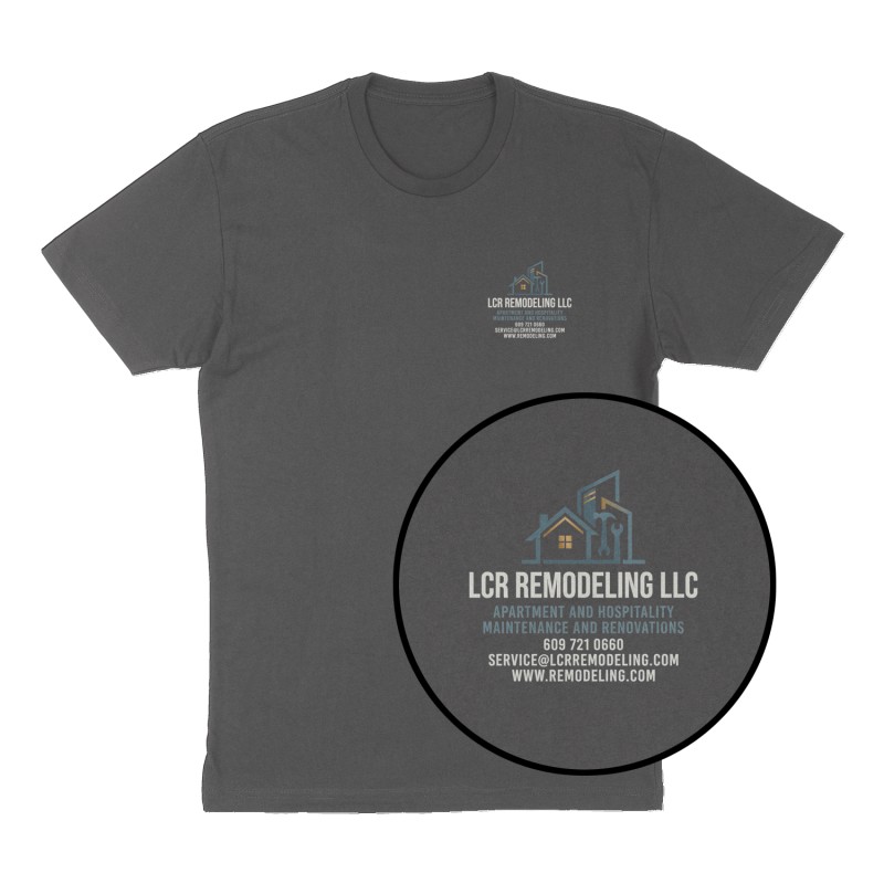 Custom t-shirt: "LCR Remodeling LLC", Left Chest print, charcoal shirt