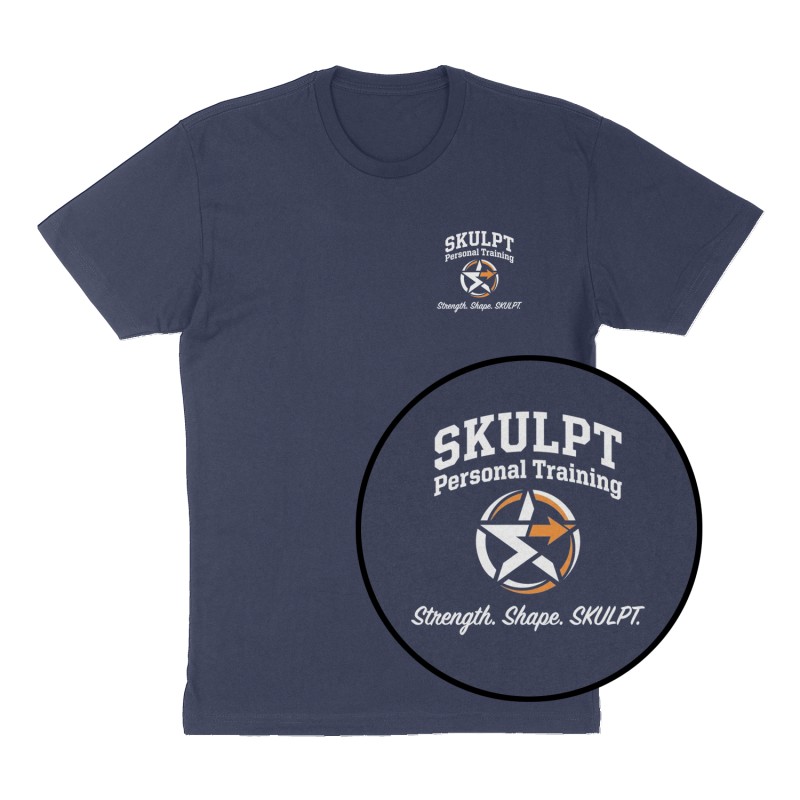 Custom t-shirt: "SKULPT Personal Training ", Left Chest print, navy shirt