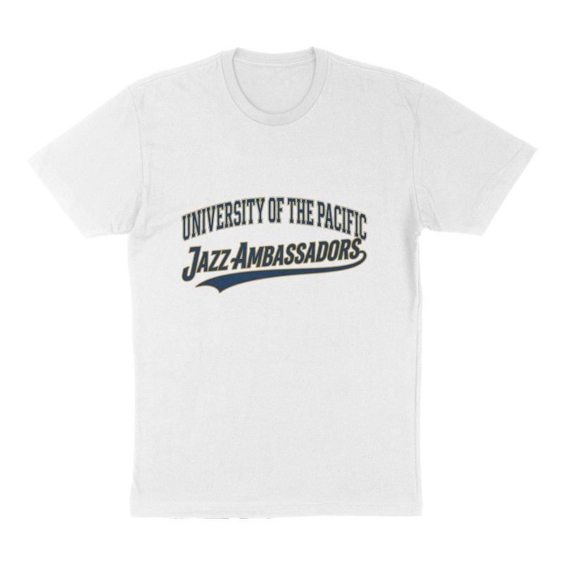 Custom t-shirt: "University of the Pacific Jazz Ambassadors", Front print, white shirt