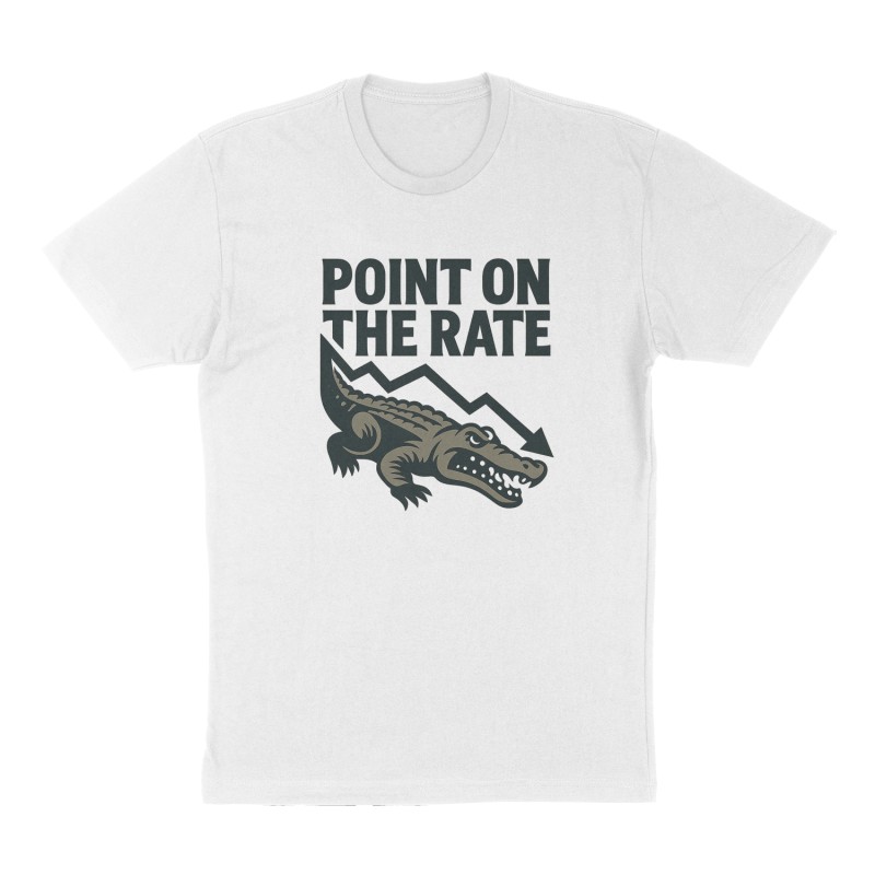 Custom t-shirt: "Point on the Rate", Front print, white shirt
