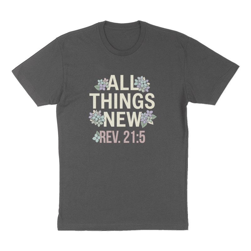 Custom t-shirt: "All Things new", Front print, charcoal shirt