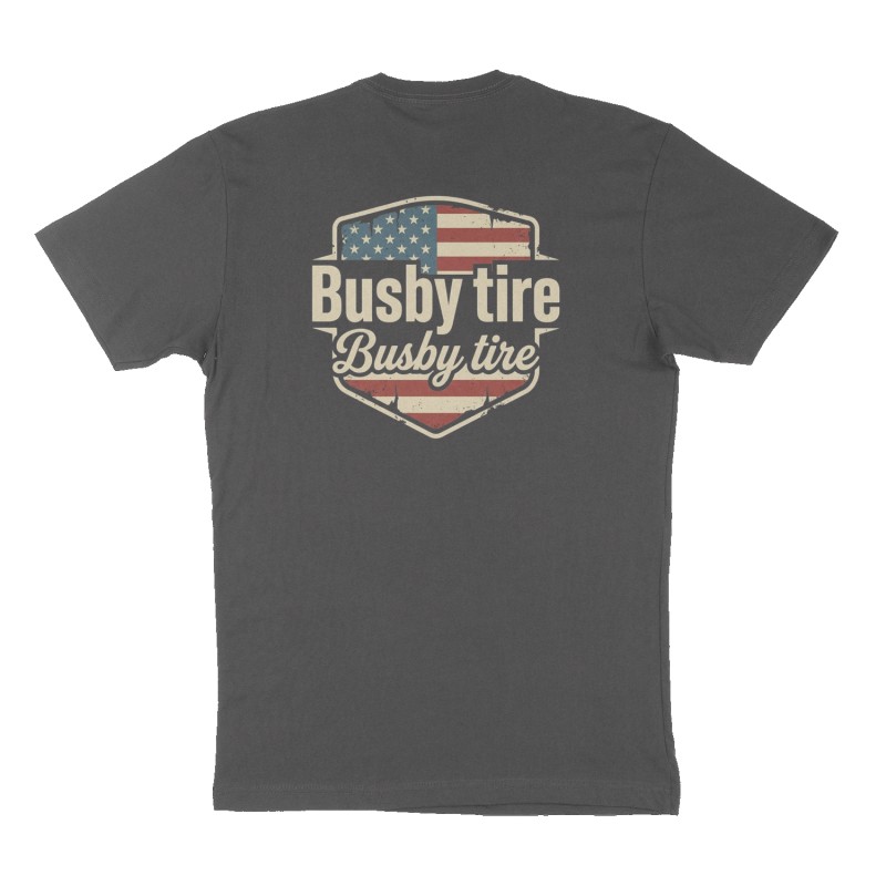 Custom t-shirt: "Busby tire ", Back print, charcoal shirt