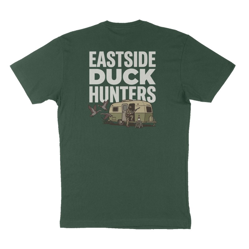 Custom t-shirt: "Eastside duck hunters", Back print, forest-green shirt