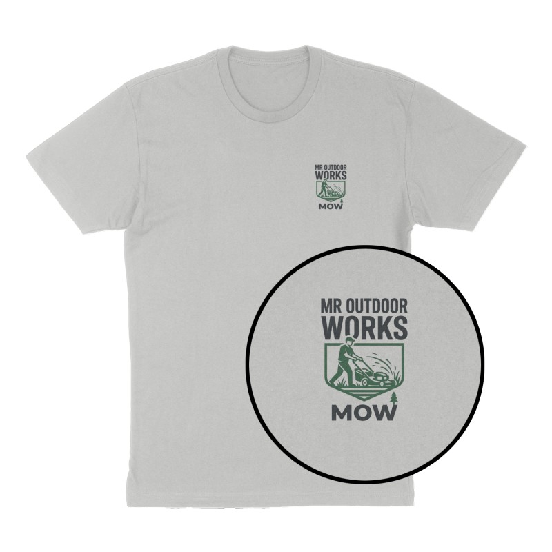 Custom t-shirt: "Mr Outdoor works", Left Chest print, heather-gray shirt