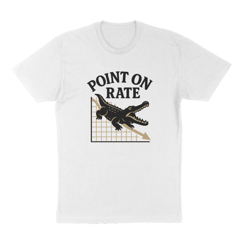Custom t-shirt: "Point on the Rate", Front print, white shirt