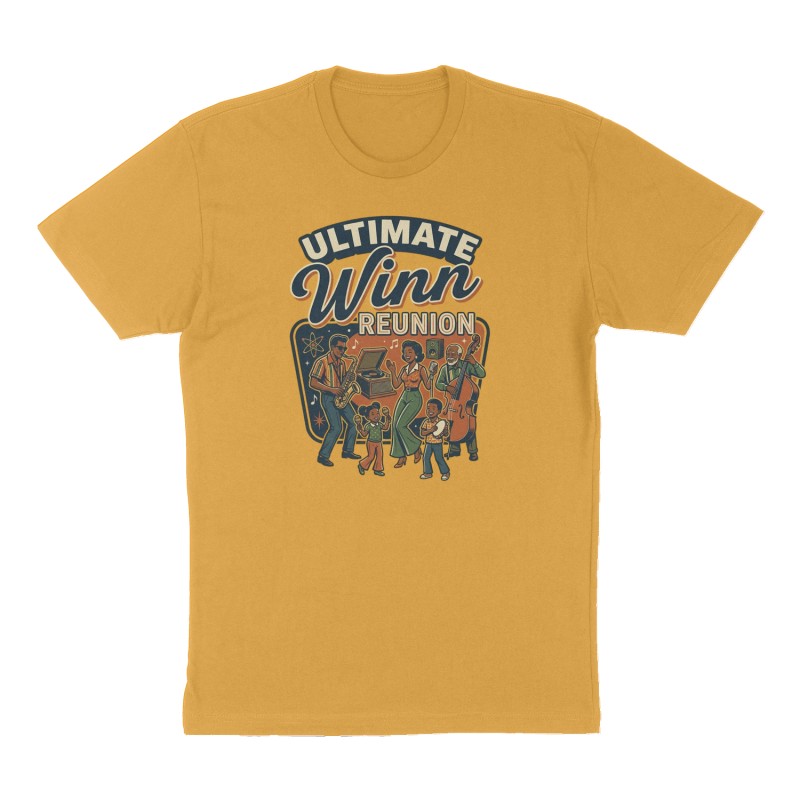 Custom t-shirt: "Ultimate Winn Reunion", Front print, mustard-yellow shirt
