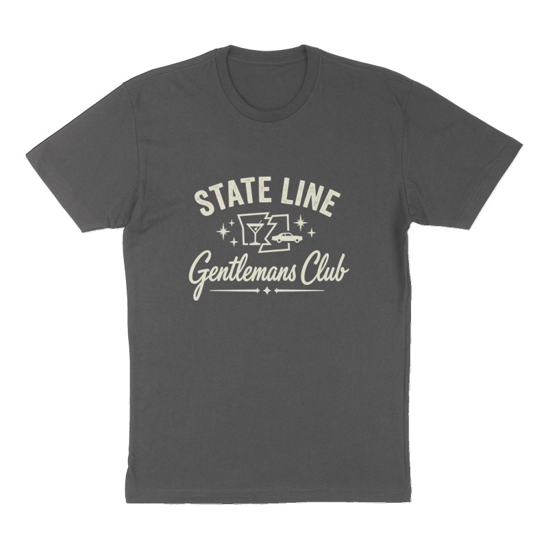 Custom t-shirt: "State line gentlemans club", Front print, charcoal shirt