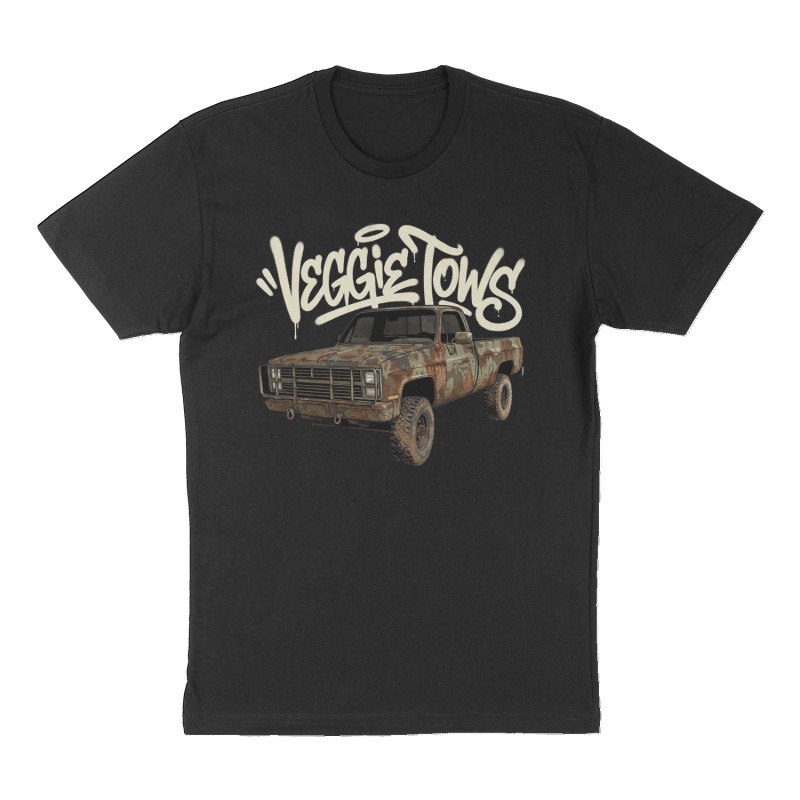Custom t-shirt: "veggie tows ", Front print, black shirt