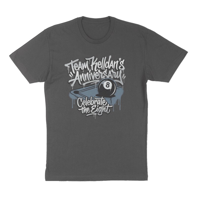 Custom t-shirt: "Team Kelldan’s Anniversary", Front print, charcoal shirt