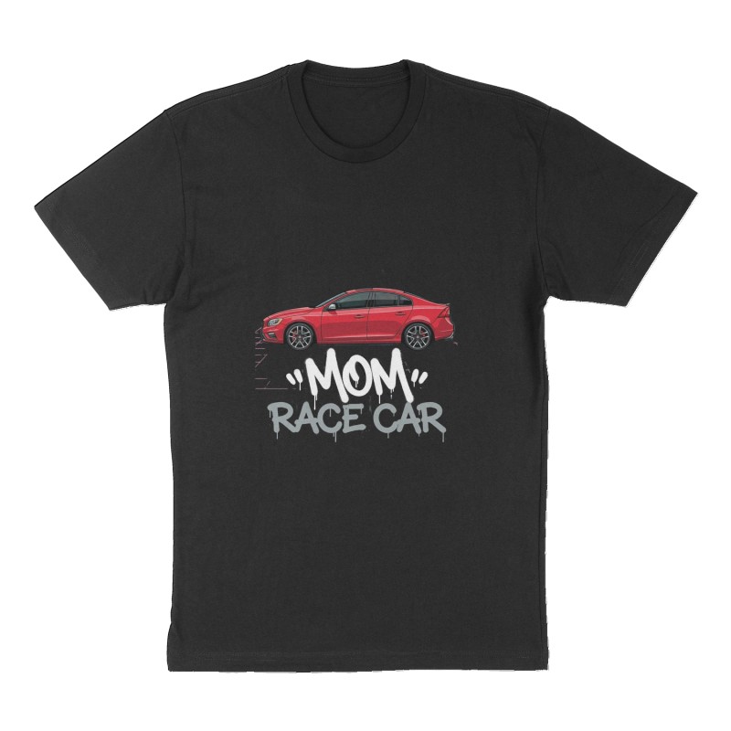Custom t-shirt: "Soccer mom race car", Front print, black shirt