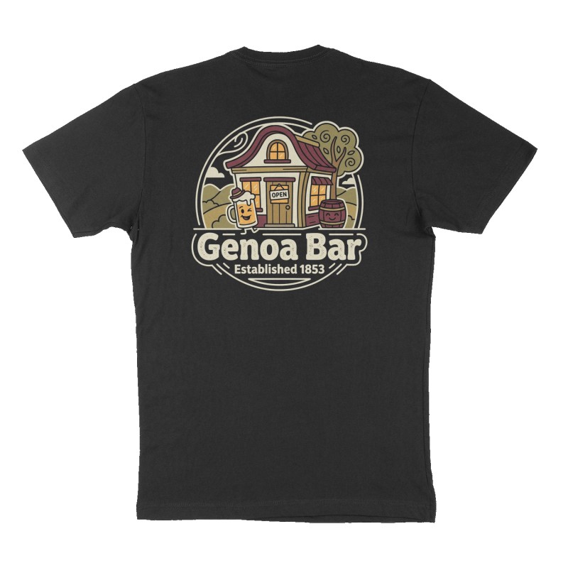 Custom t-shirt: "Genoa Bar", Back print, black shirt