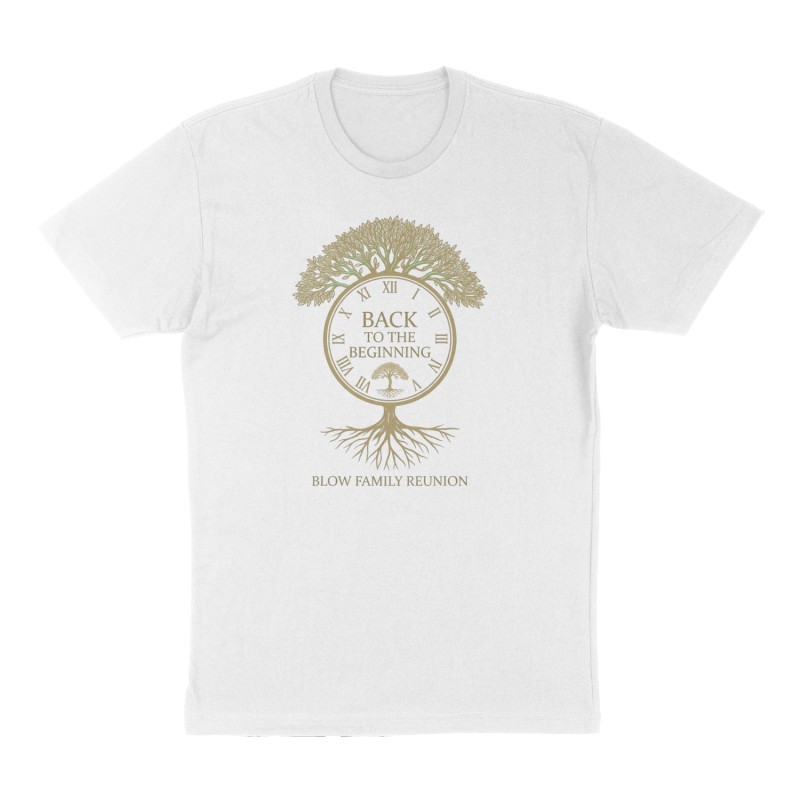 Custom t-shirt: "Back to the beginning", Front print, white shirt