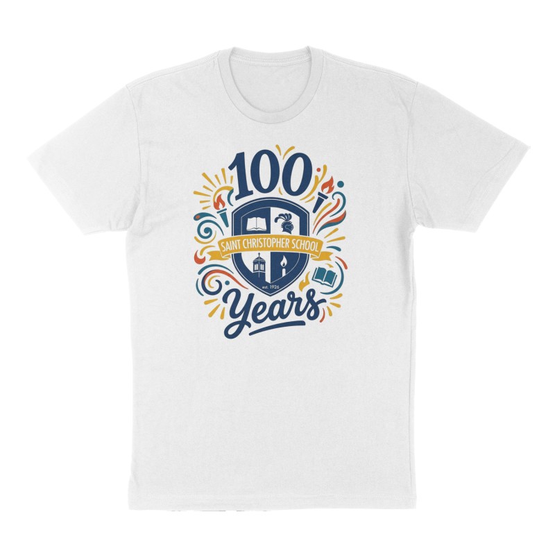 Custom t-shirt: "100 Years", Front print, white shirt