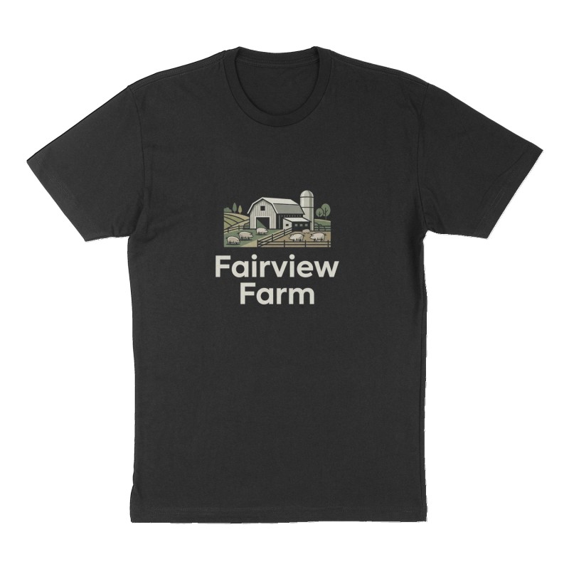Custom t-shirt: "Fairview Farm", Front print, black shirt