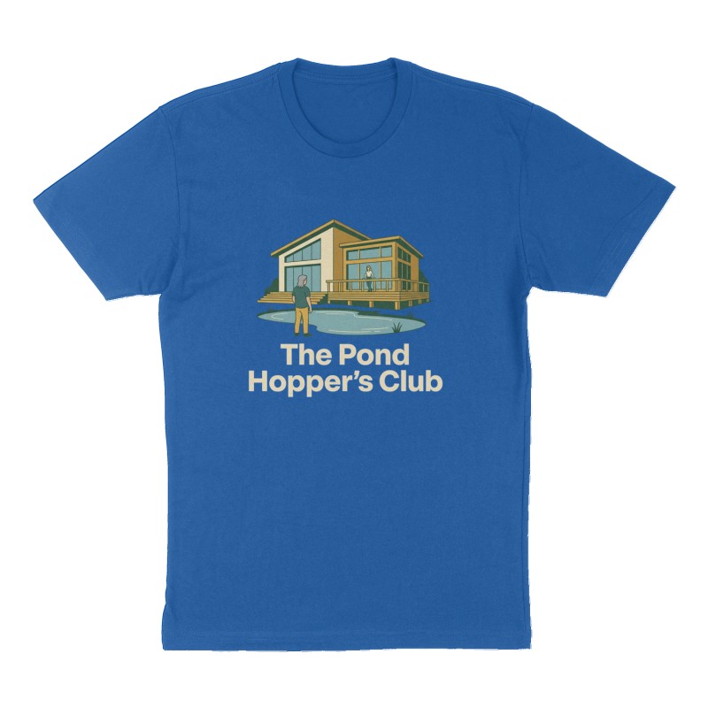 Custom t-shirt: "The Pond Hopper's Club", Front print, royal-blue shirt