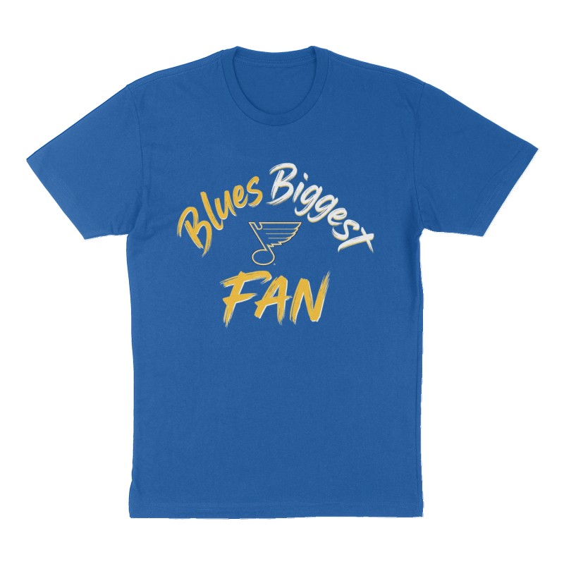 Custom t-shirt: "Blues Biggest Fan", Front print, royal-blue shirt