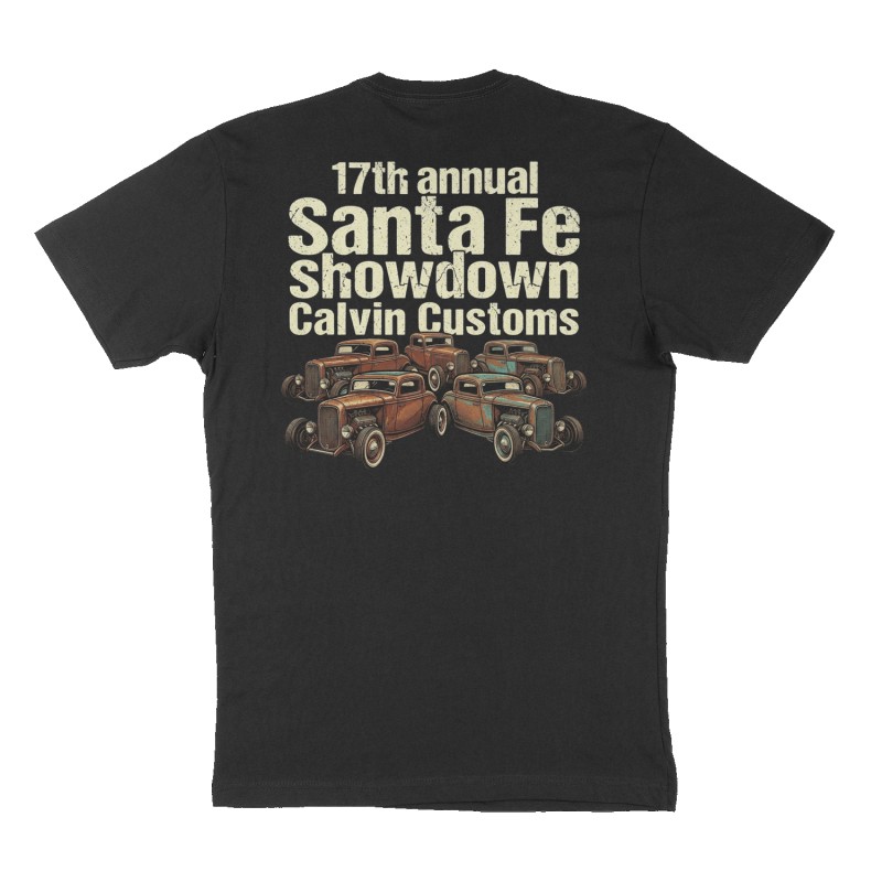 Custom t-shirt: "17th annual SANTA Fe showdown ", Back print, black shirt