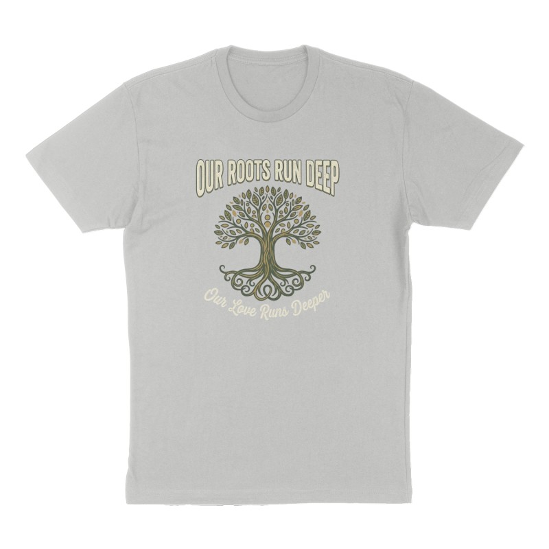 Custom t-shirt: "Our Roots Run Deep ", Front print, heather-gray shirt