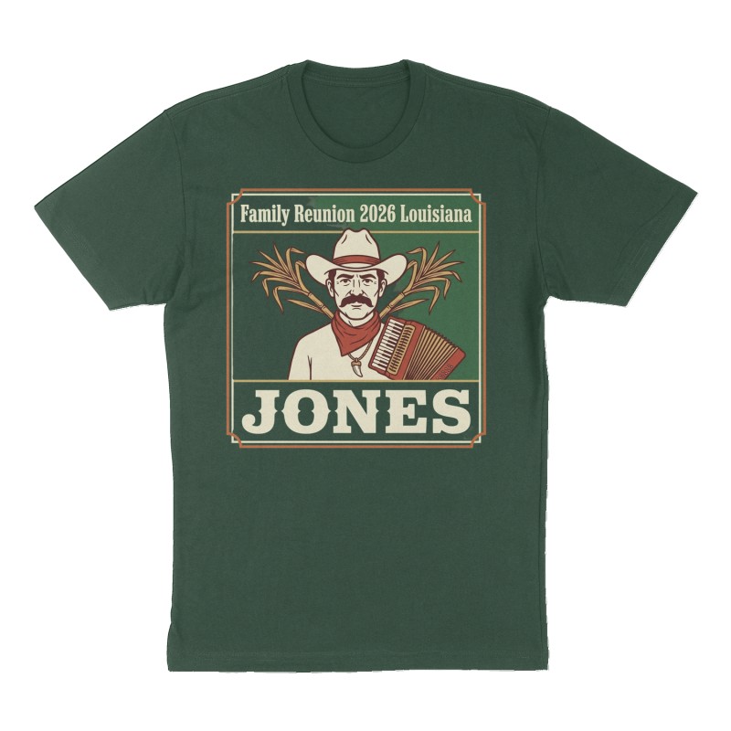 Custom t-shirt: "JONES", forest-green shirt