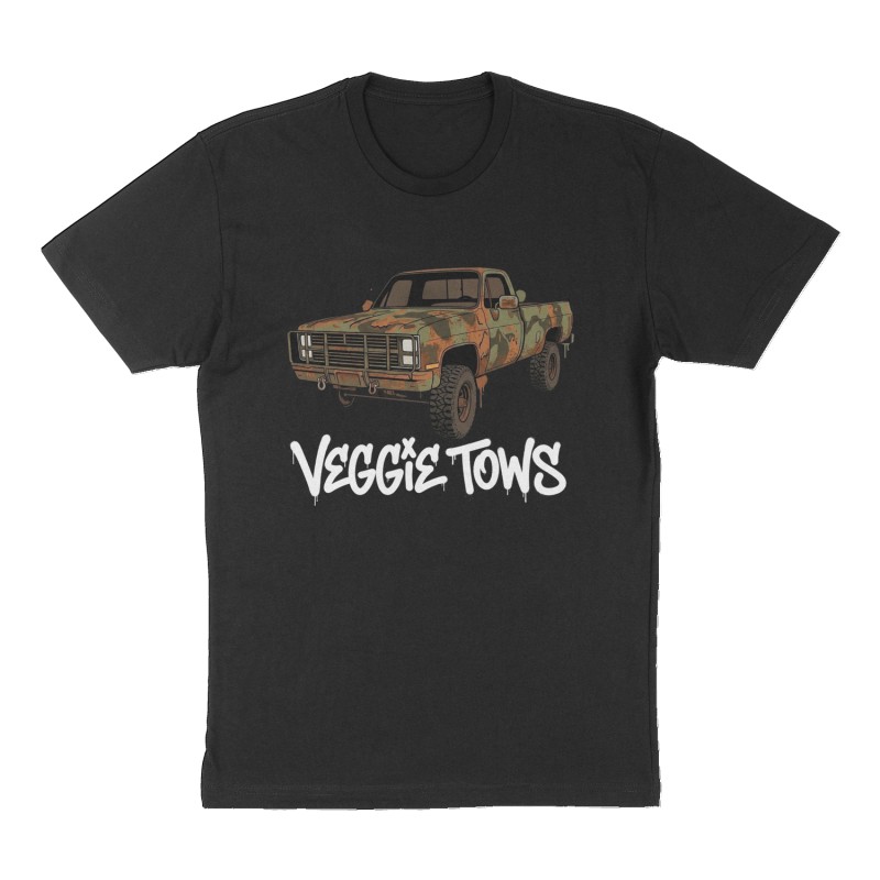 Custom t-shirt: "veggie tows ", Front print, black shirt