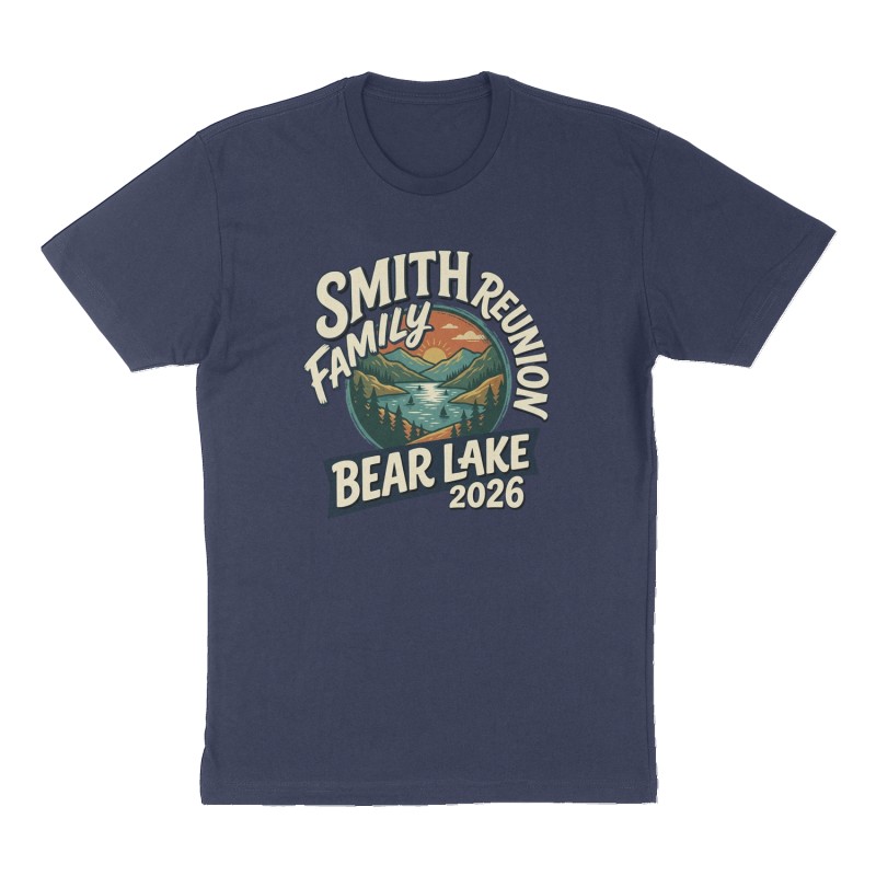 Custom t-shirt: "Smith family reunion", Front print, navy shirt