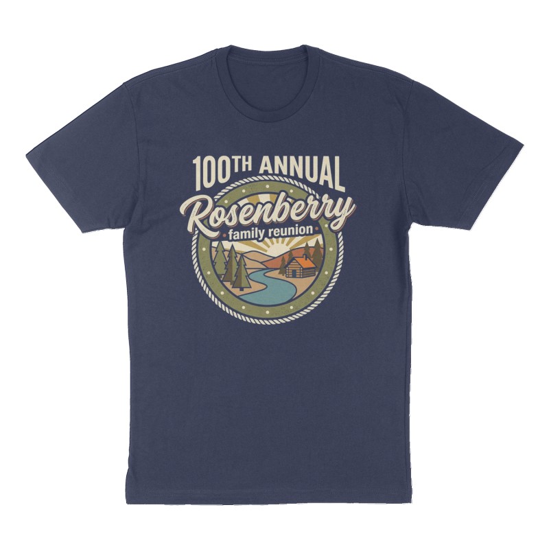 Custom t-shirt: "100th annual Rosenberry family reunion ", Front print, navy shirt