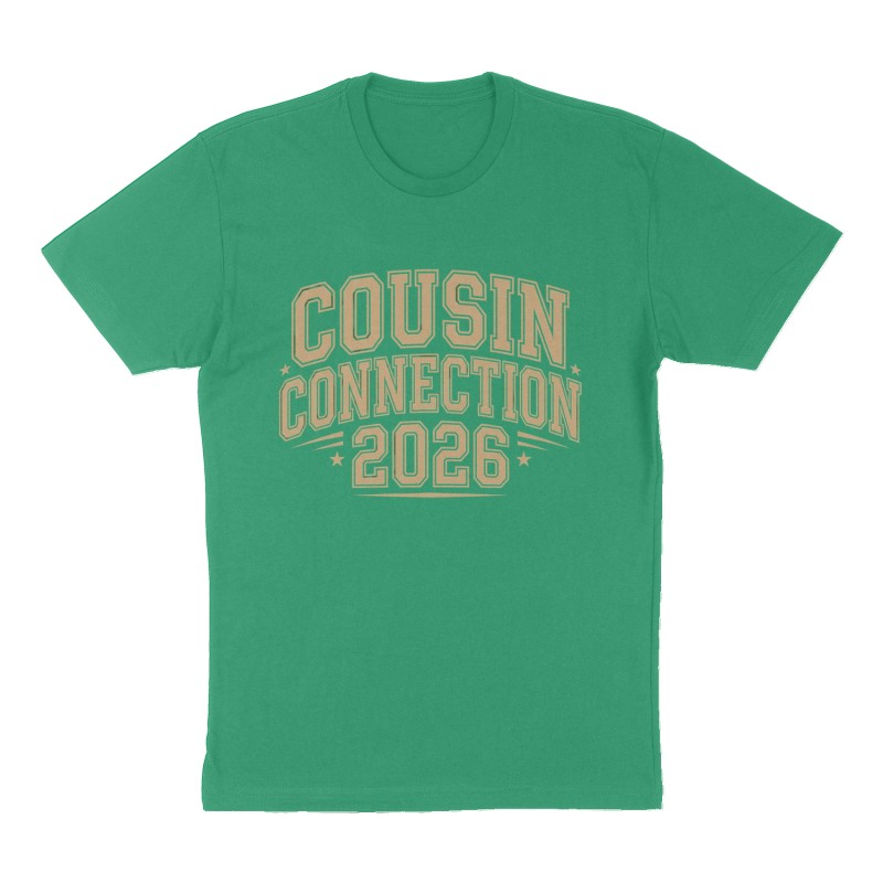Custom t-shirt: "Cousin Connection 2026", Front print, green shirt