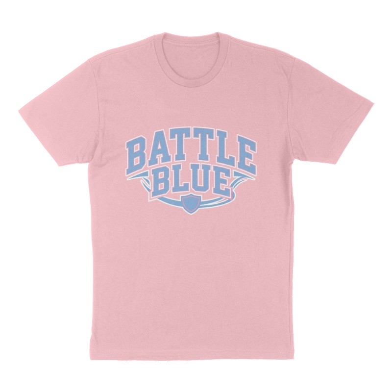 Custom t-shirt: "Battle Blue", Front print, pink shirt