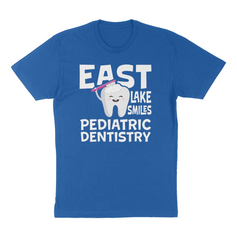 Custom t-shirt: "East Lake Smiles Pediatric Dentistry", Front print, royal-blue shirt