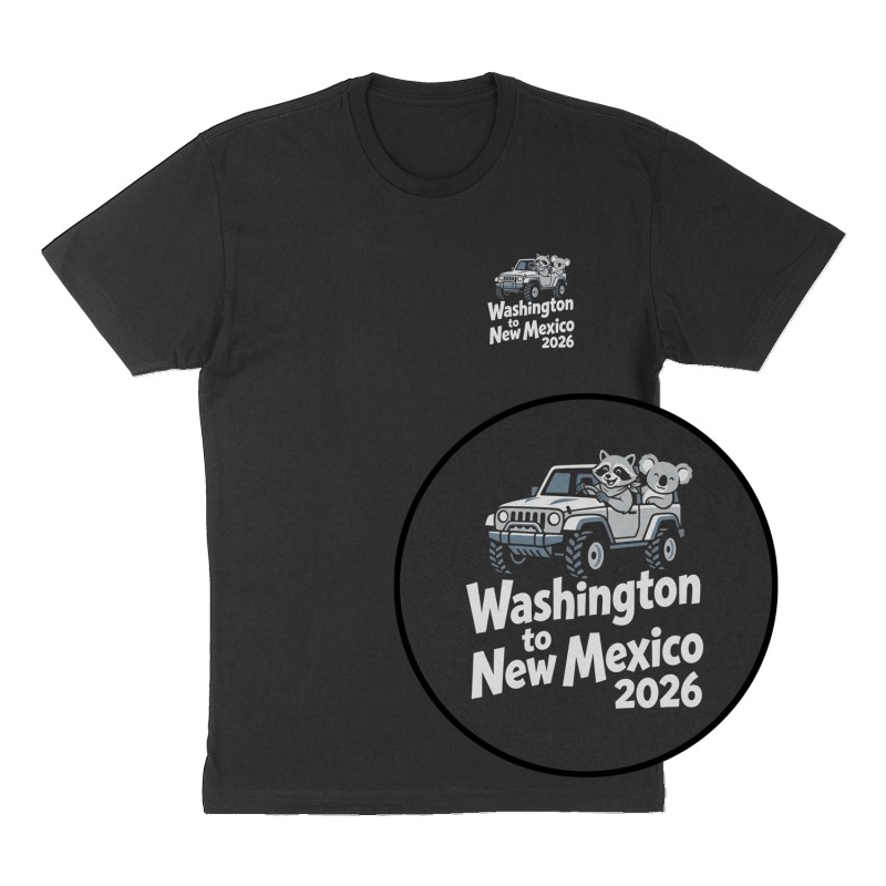 Custom t-shirt: "Washington to New Mexico 2026", Left Chest print, black shirt