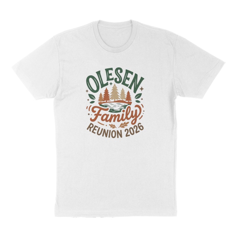 Custom t-shirt: "OLESEN Family Reunion 2026", Front print, white shirt