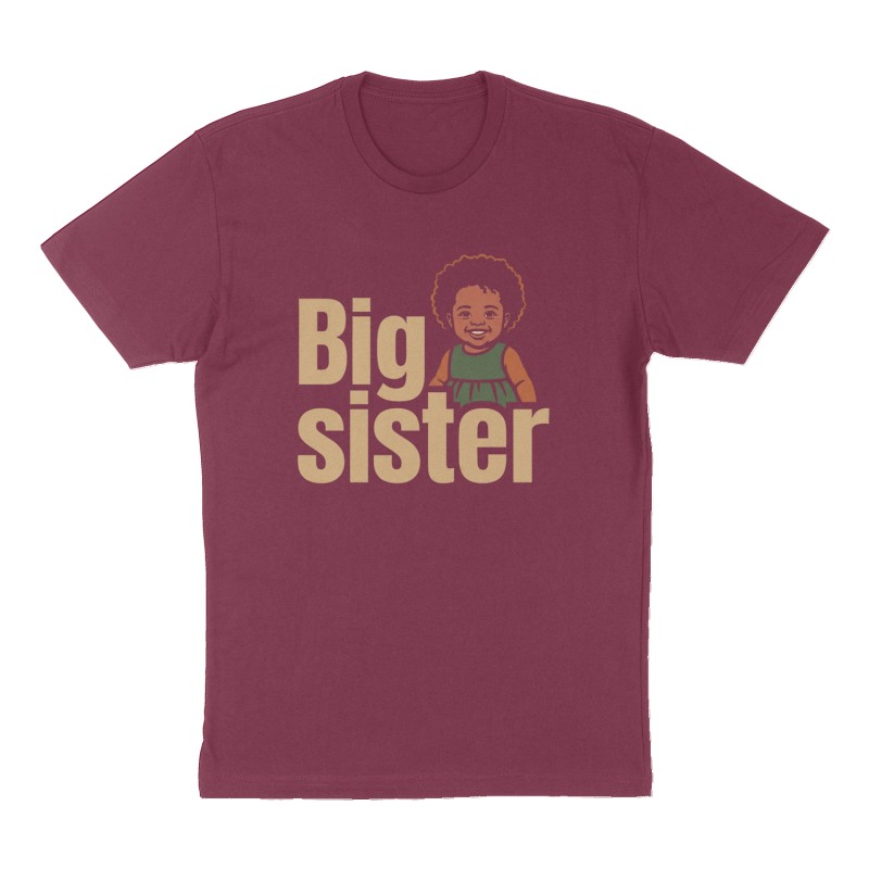 Custom t-shirt: "Big sister", Front print, maroon shirt