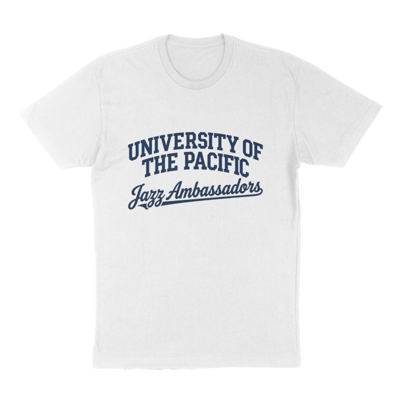 Custom t-shirt: "University of the Pacific Jazz Ambassadors", Front print, white shirt