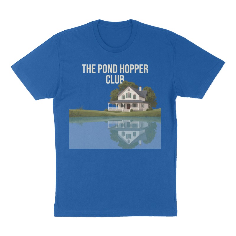 Custom t-shirt: "The Pond Hopper Club", Front print, royal-blue shirt