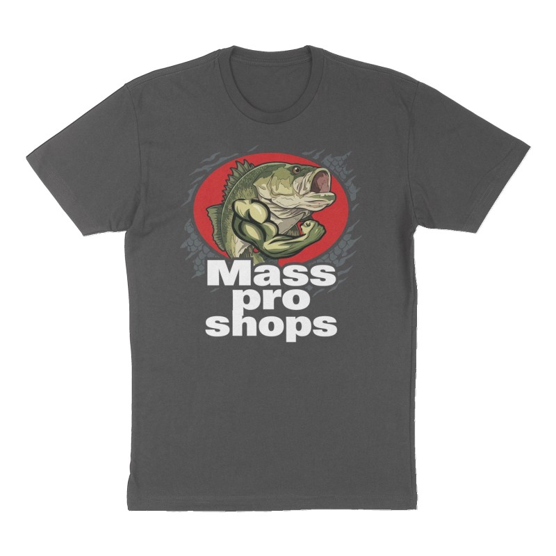 Custom t-shirt: "Mass pro shops", Front print, charcoal shirt