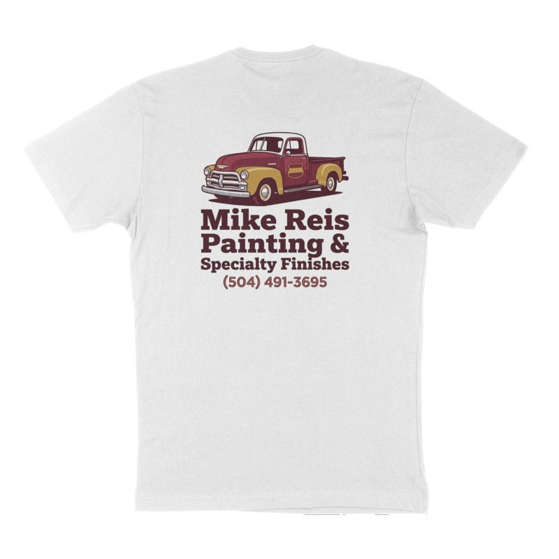 Custom t-shirt: "Mike Reis Painting & Specialty Finishes ", Back print, white shirt