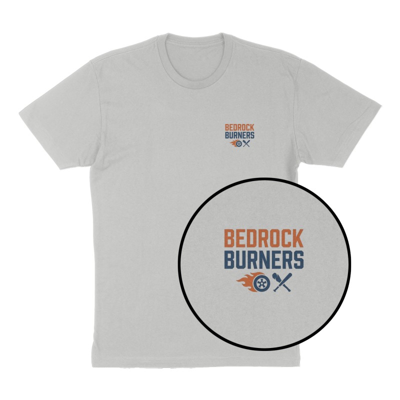 Custom t-shirt: "Bedrock Burners", Left Chest print, heather-gray shirt