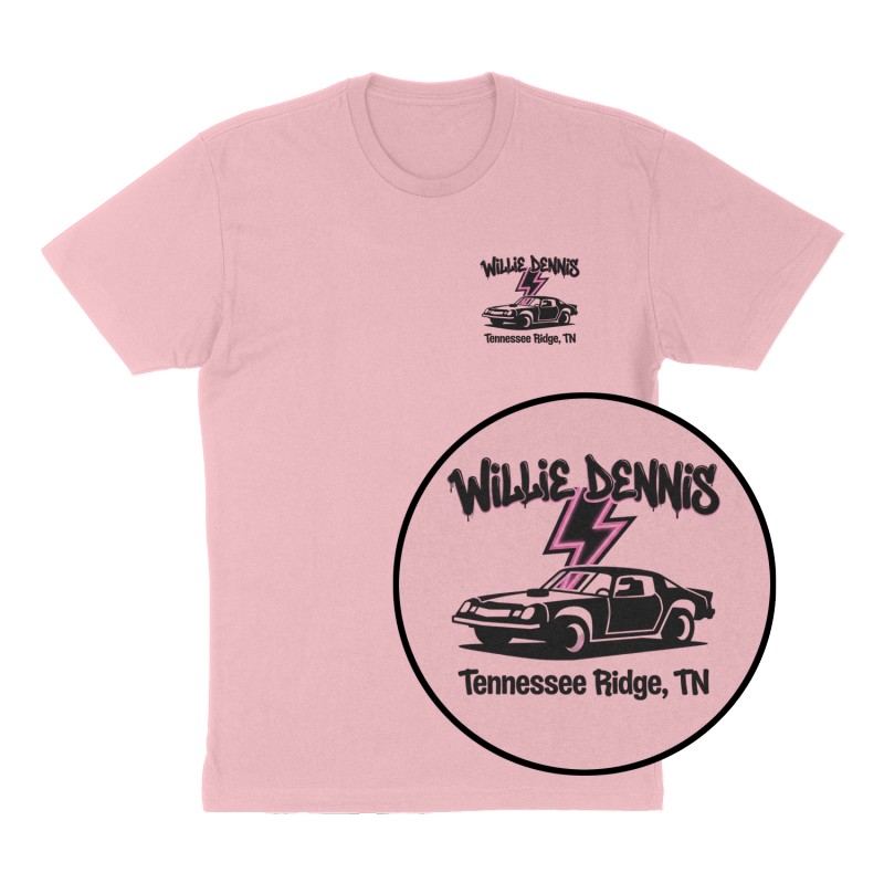Custom t-shirt: "Willie Dennis ", Left Chest print, pink shirt