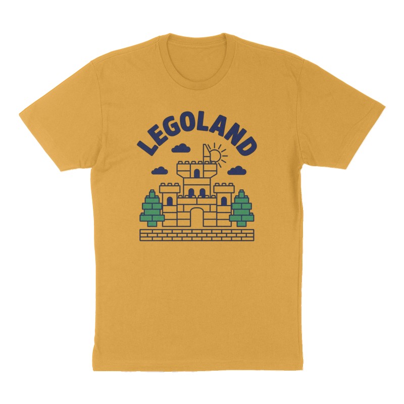 Custom t-shirt: "Legoland", mustard-yellow shirt