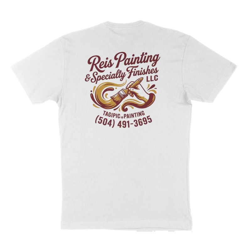 Custom t-shirt: "Reis Painting & Specialty Finishes LLC", Back print, white shirt